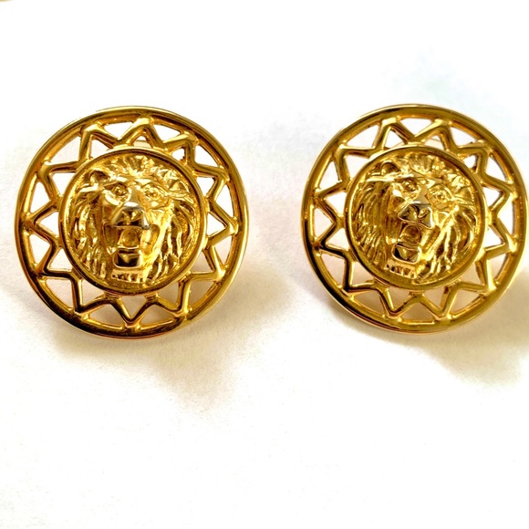 Vintage 1980s Anne Klein Lion Logo Gold Earrings Anne Klein Statement Earrings - Picture 7 of 9